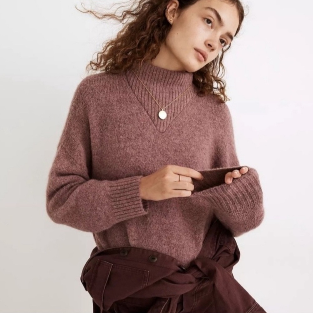 Madewell Dillon Pullover Mockneck Sweater Size XL Heather Loganberry Pink